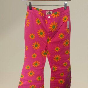 Free People We The Free‎ Pink Daisy Print Flare Pants NWT Size 28